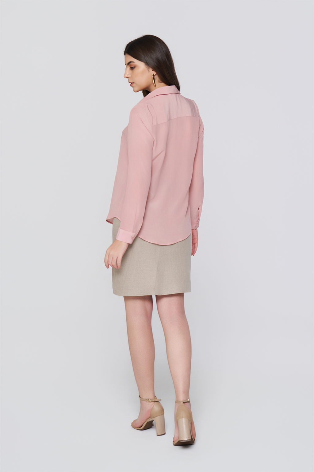 Pink Long-Sleeve Button-Down Blouse