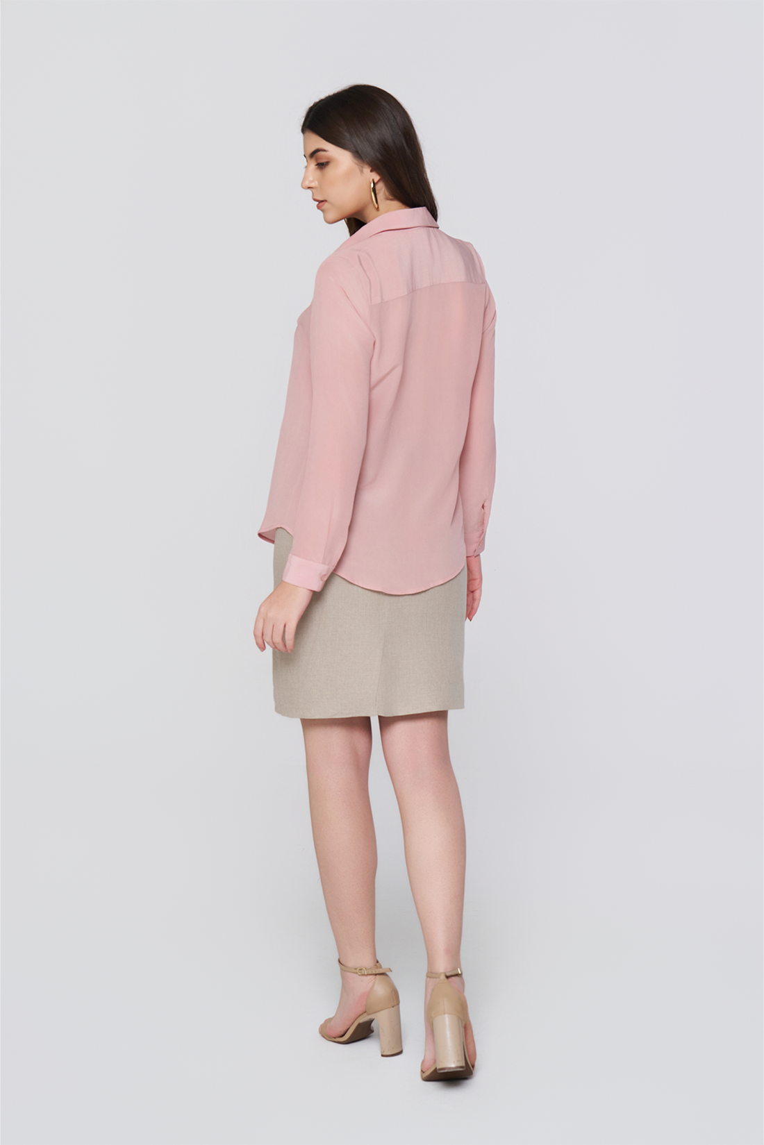 Pink Long-Sleeve Button-Down Blouse