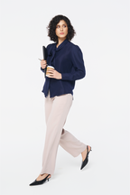 Navy Silk Tie-Neck Blouse
