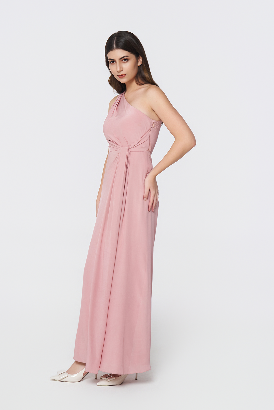 Rose Pink Silk Drape Gown