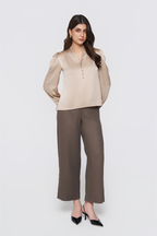 Cream Long-Sleeve Button-Down Blouse