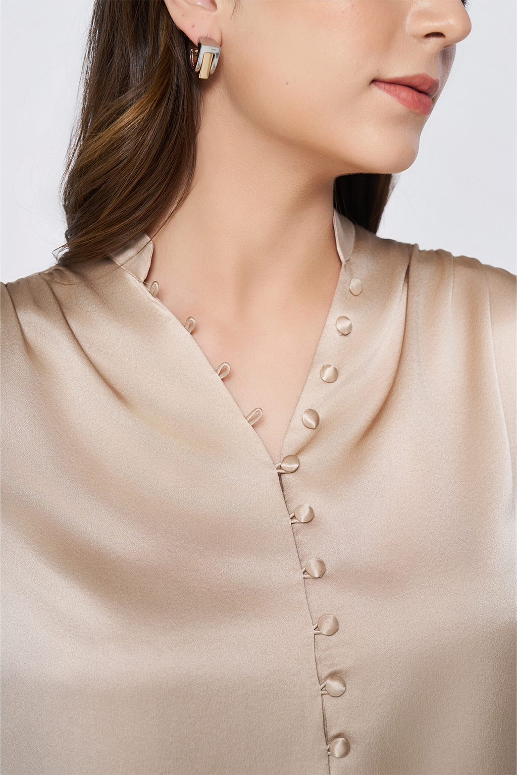 Cream Long-Sleeve Button-Down Blouse