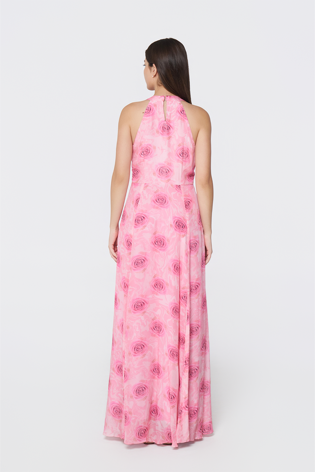 Azure Bloom Crepe Maxi Dress