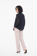 Black Tie-Neck Georgette Blouse