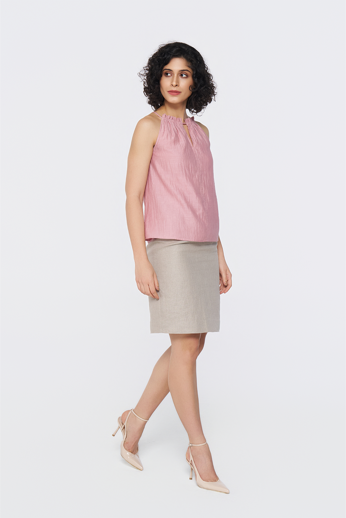 Dusty Rose Silk Halter Neck Top