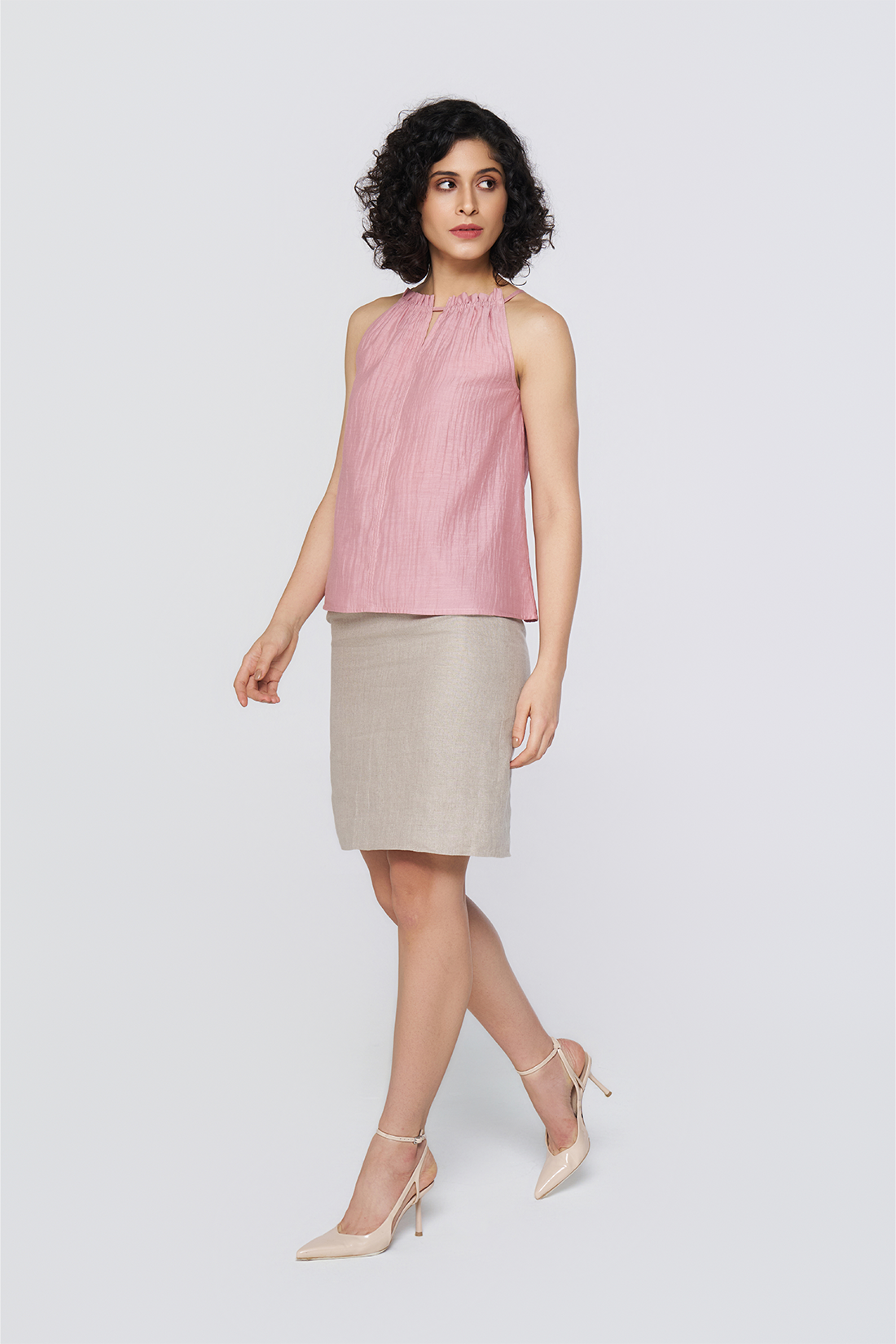 Dusty Rose Silk Halter Neck Top