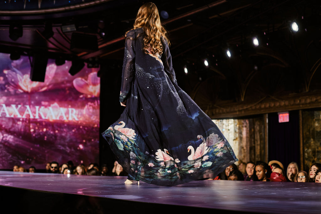 Navy Midnight Swan Printed Cape