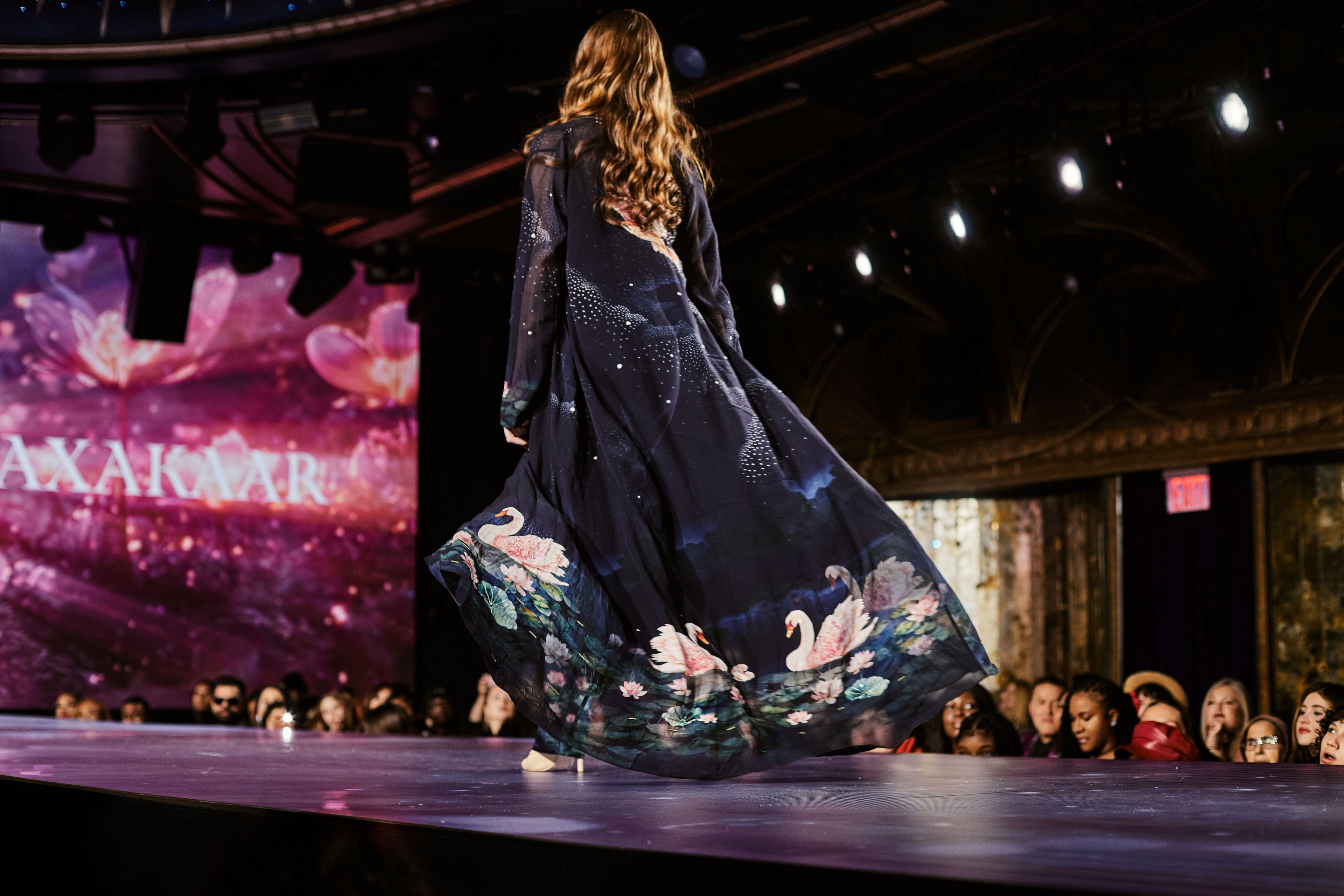 Navy Midnight Swan Printed Cape