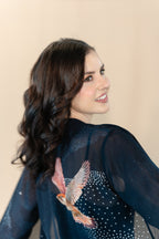 Navy Midnight Swan Printed Cape