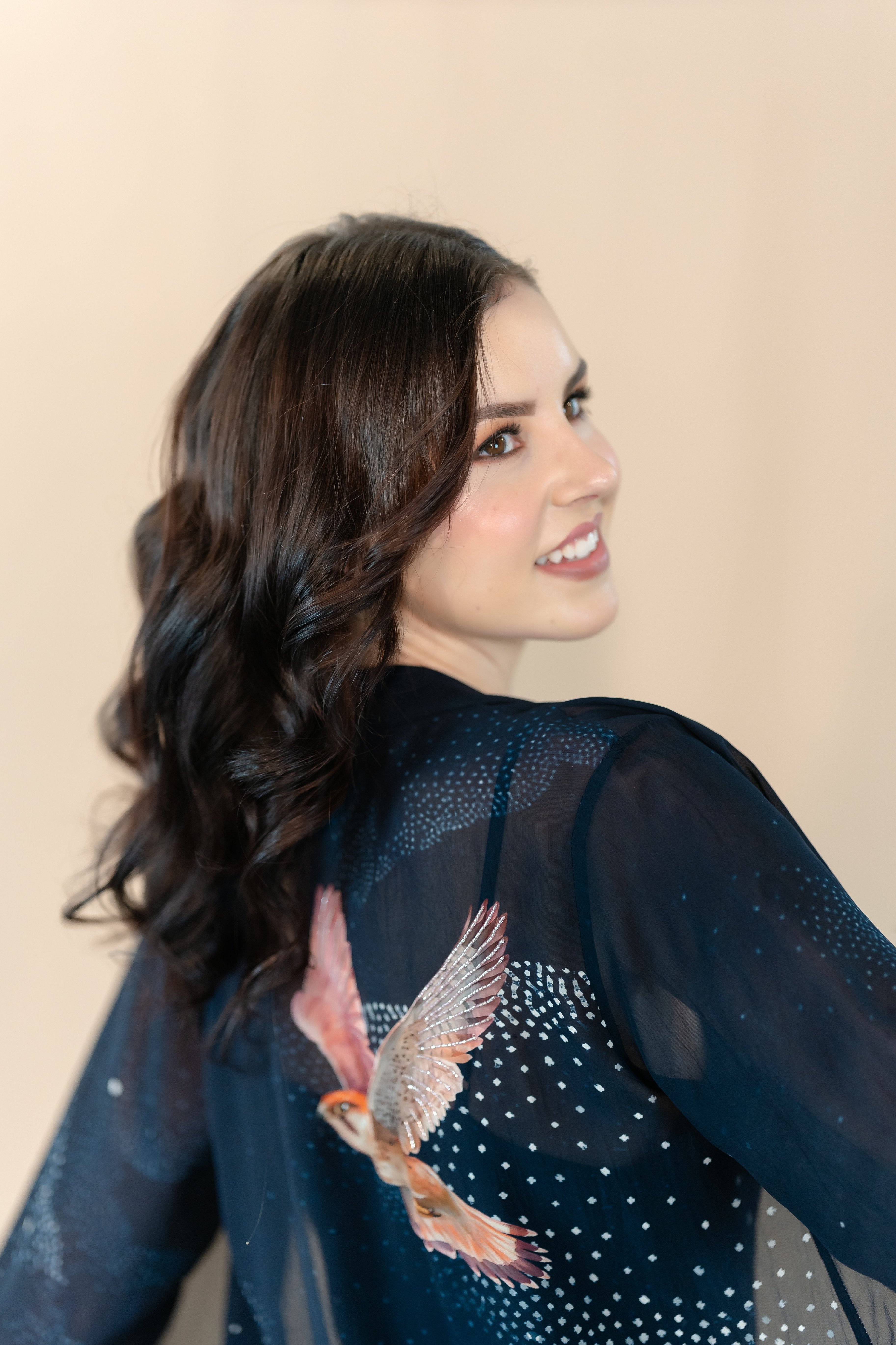 Navy Midnight Swan Printed Cape