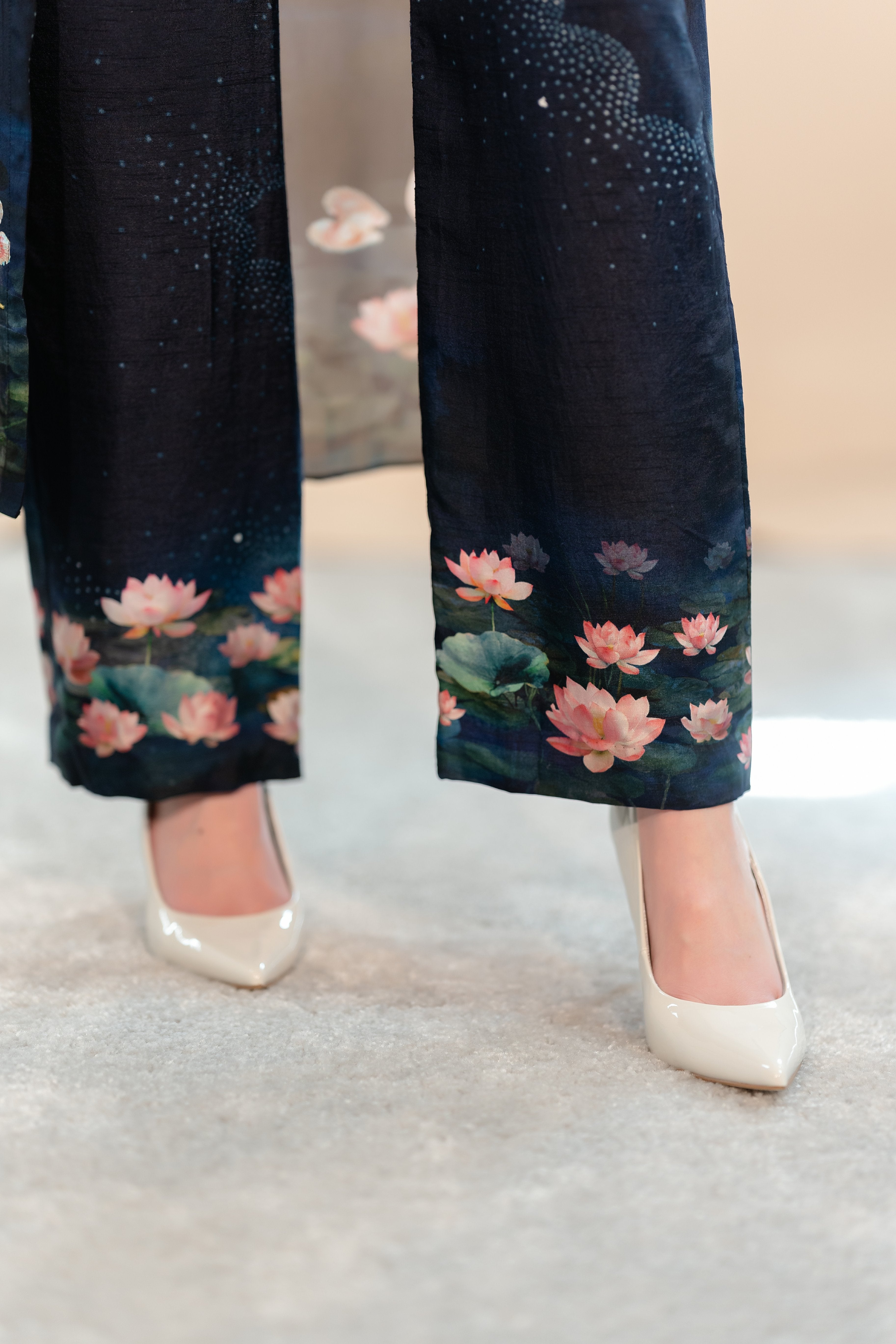 Navy Midnight Swan Embroidered Jumpsuit with Cape
