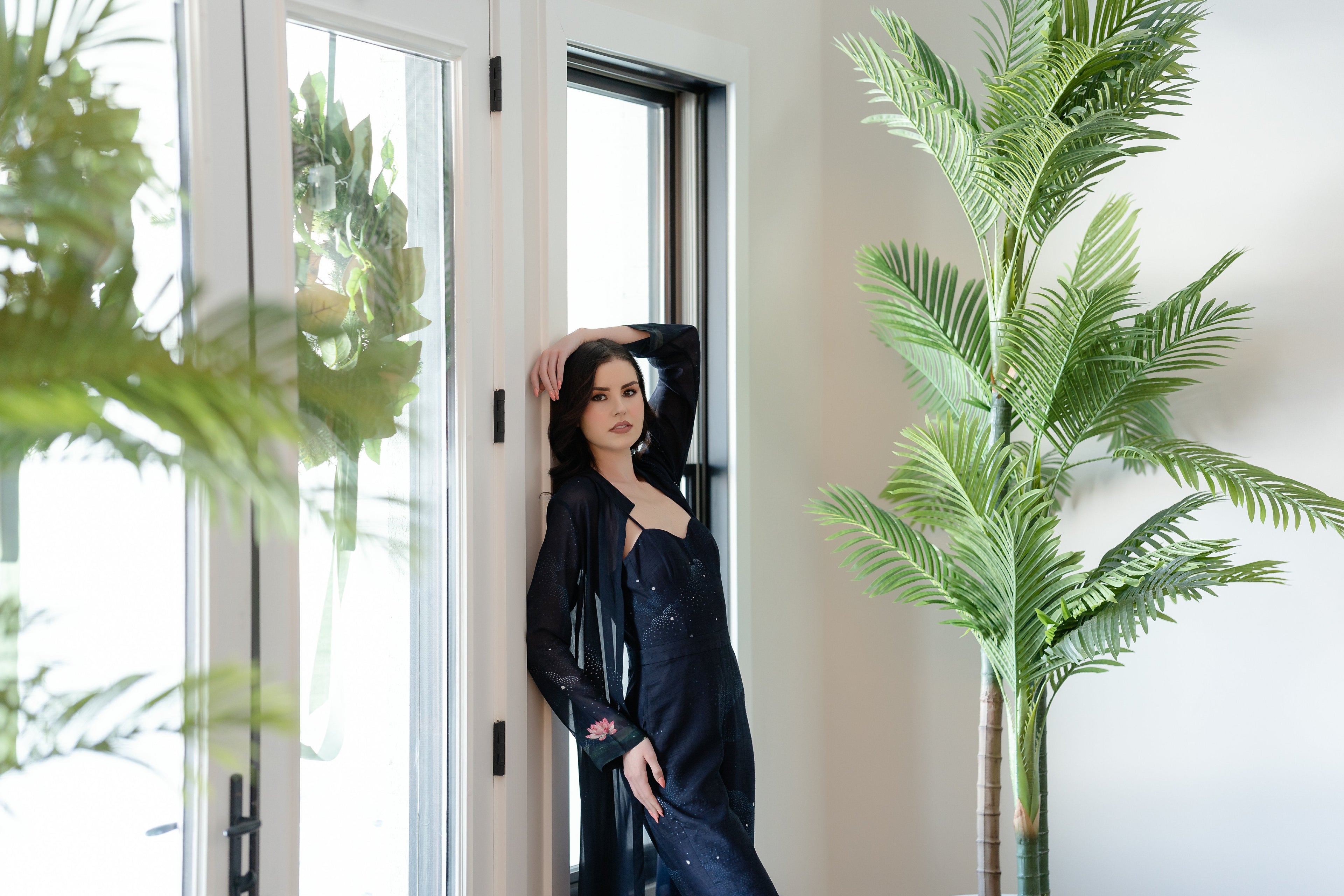 Navy Midnight Swan Printed Cape