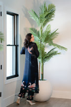 Navy Midnight Swan Embroidered Jumpsuit with Cape
