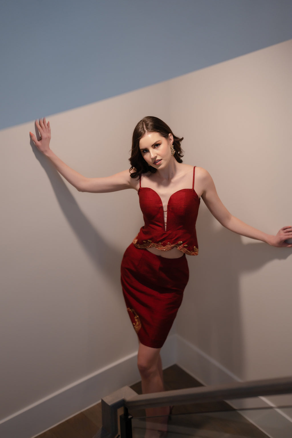 Crimson Elegance Two-Piece Dress Set