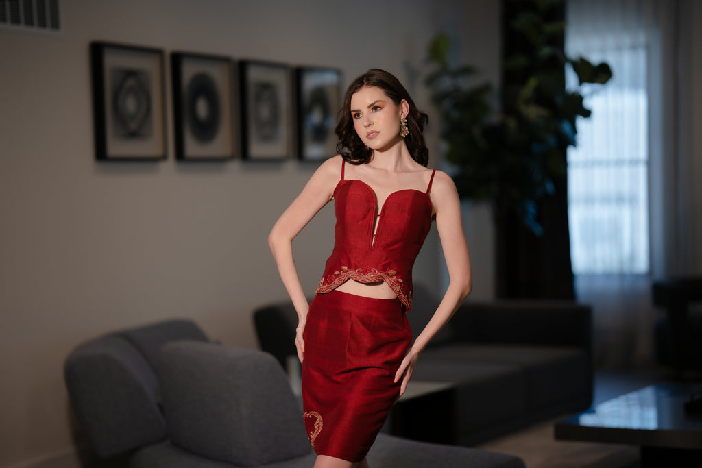 Crimson Elegance Two-Piece Dress Set