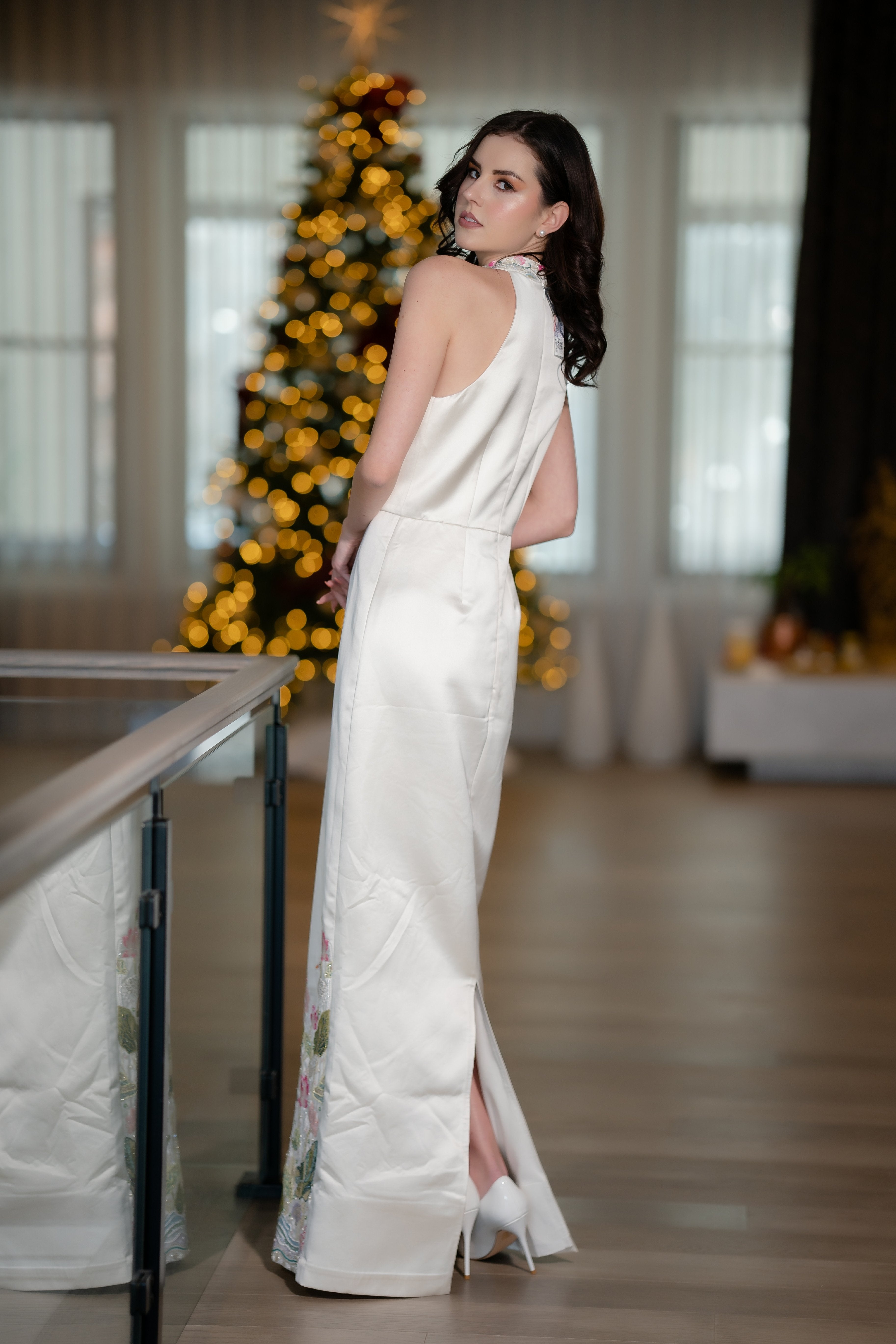 The Empress Ivory Embroidered Halter Gown