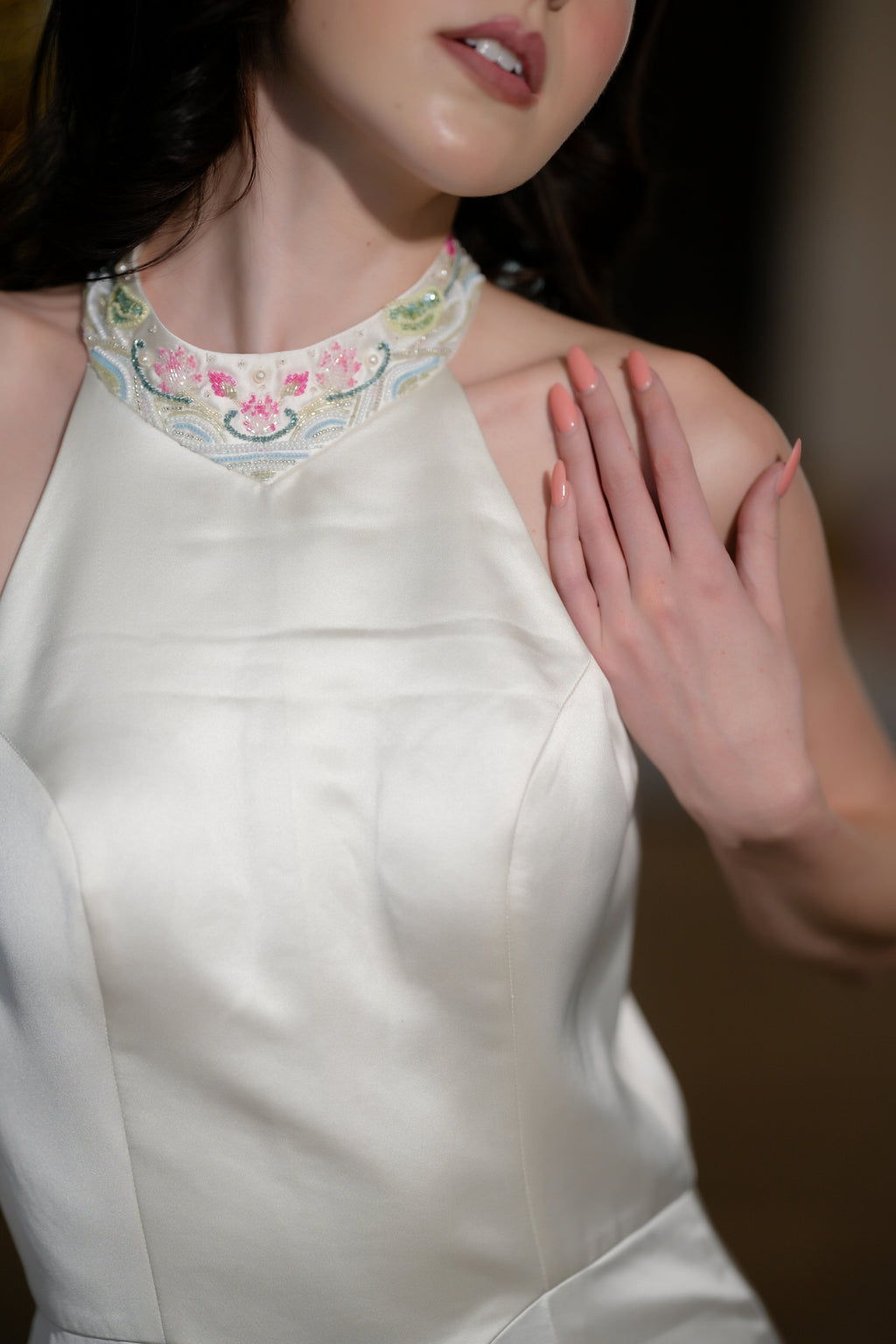 The Empress Ivory Embroidered Halter Gown