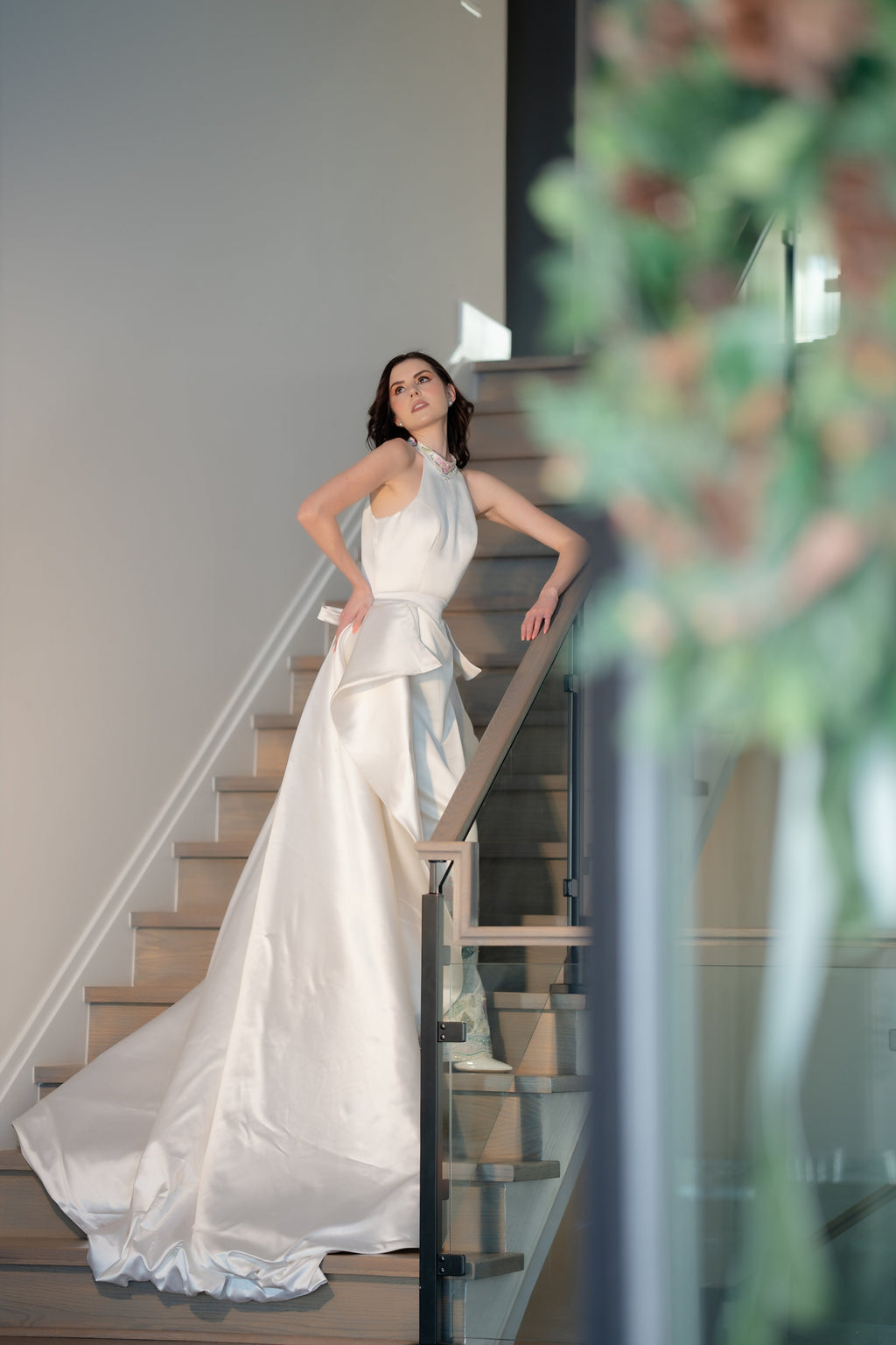 The Empress Ivory Embroidered Halter Gown with Cape