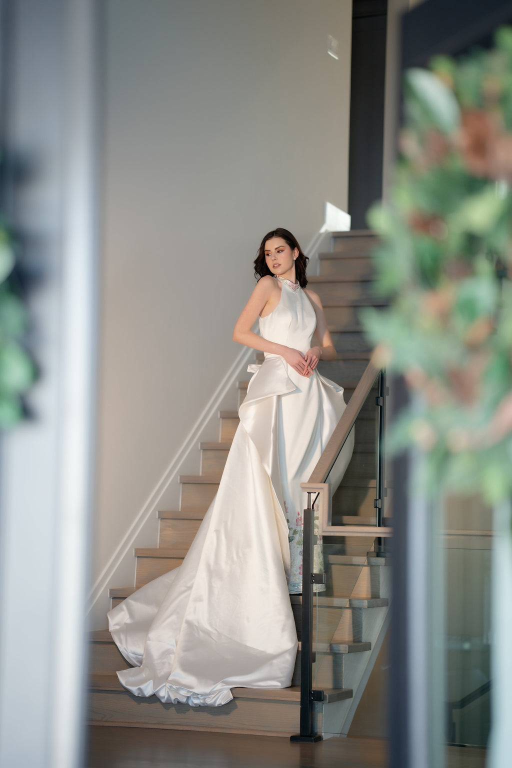 The Empress Ivory Embroidered Halter Gown with Cape