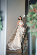 The Empress Ivory Embroidered Halter Gown with Cape