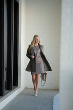 Modern Boardroom Sheath Dress with Trench Coat Set