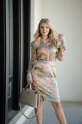 Zen Garden Floral Print Silk Top & Skirt Set
