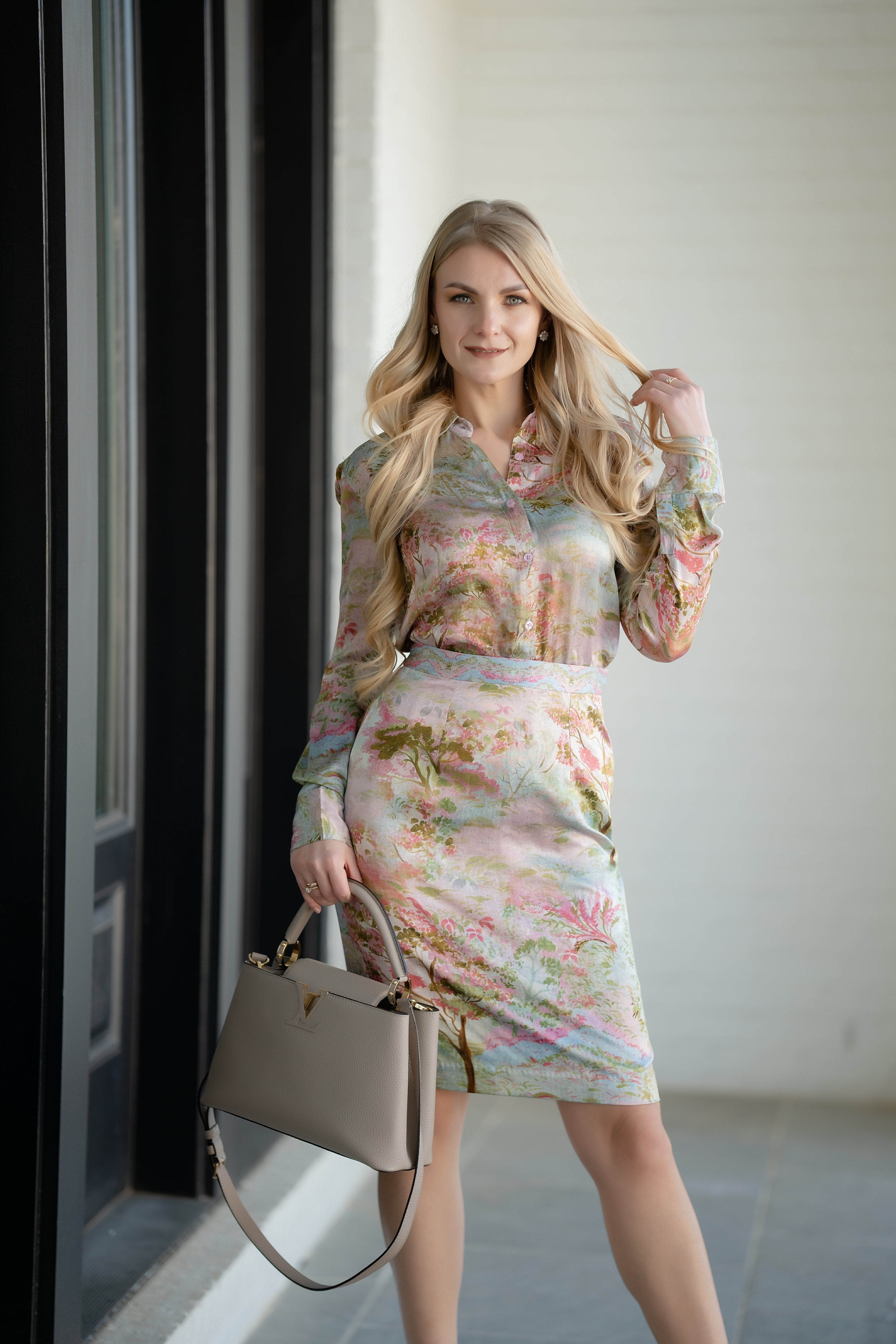 Zen Garden Floral Print Silk Top & Skirt Set