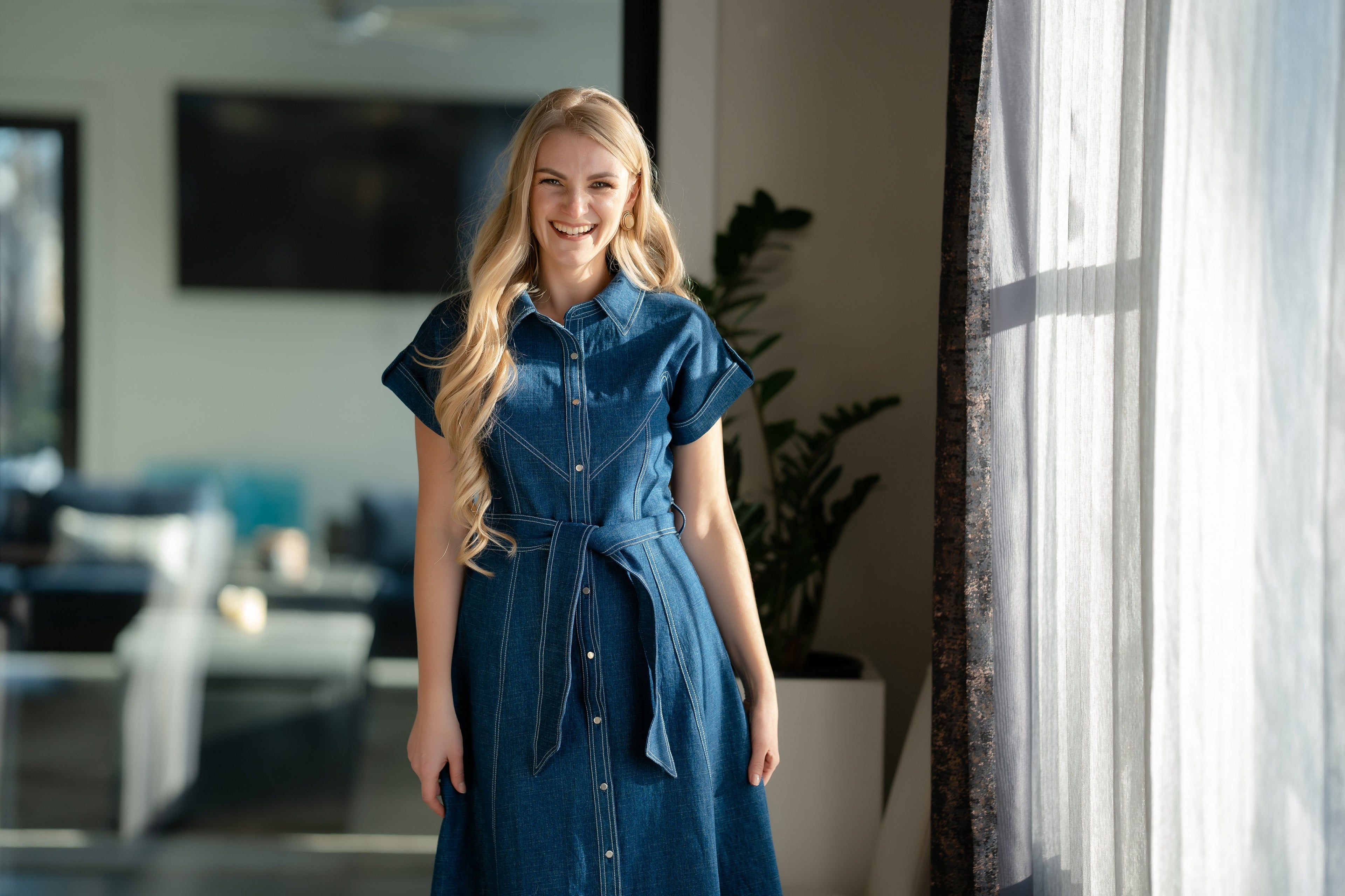 Structured A-Line Denim Day Dress