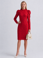 Scarlet Ruffle-Neck Lace Dress