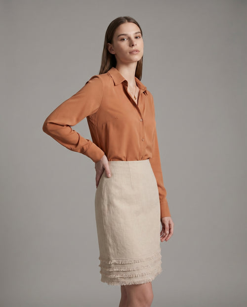Fringed Linen Pencil Skirt