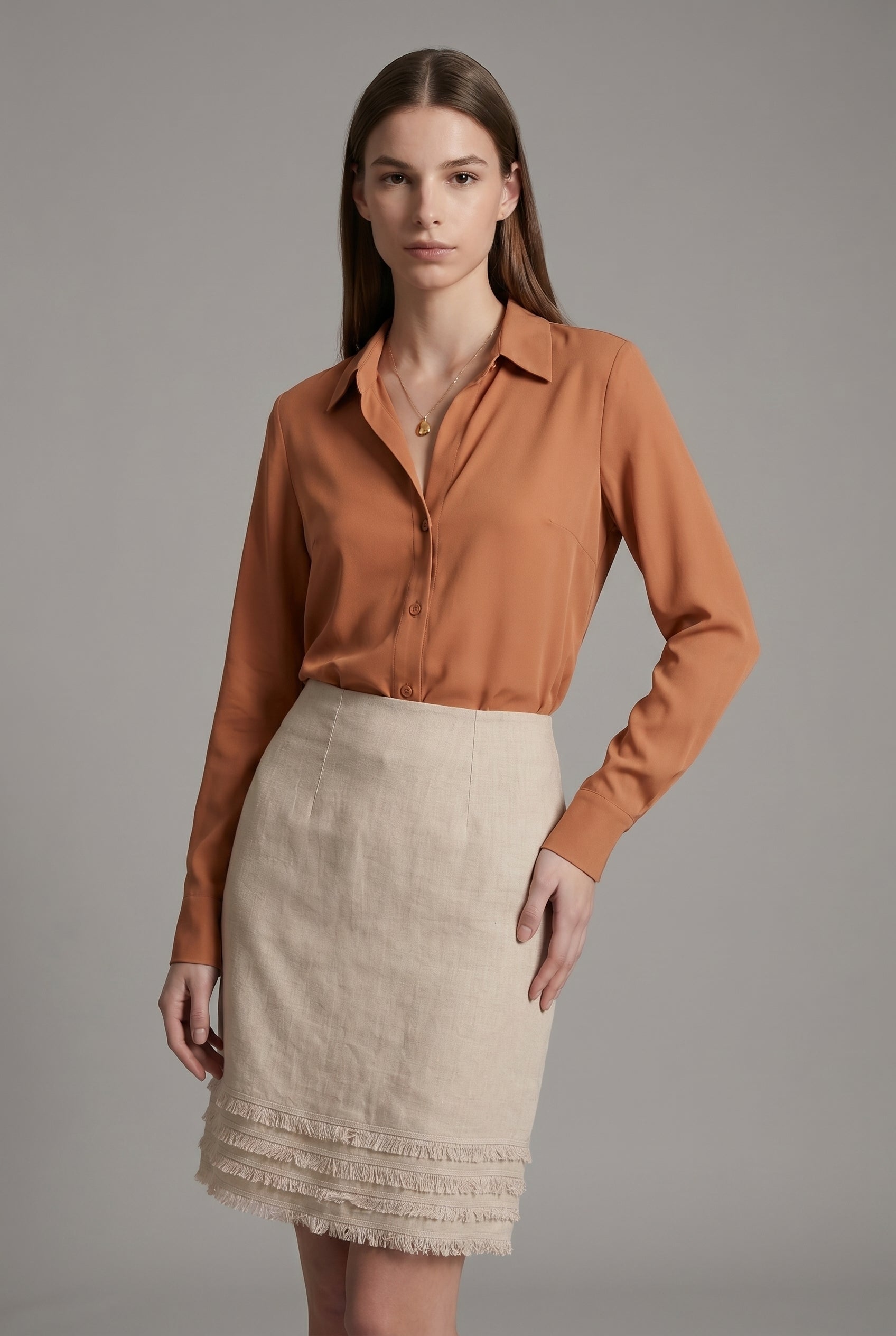 Fringed Linen Pencil Skirt