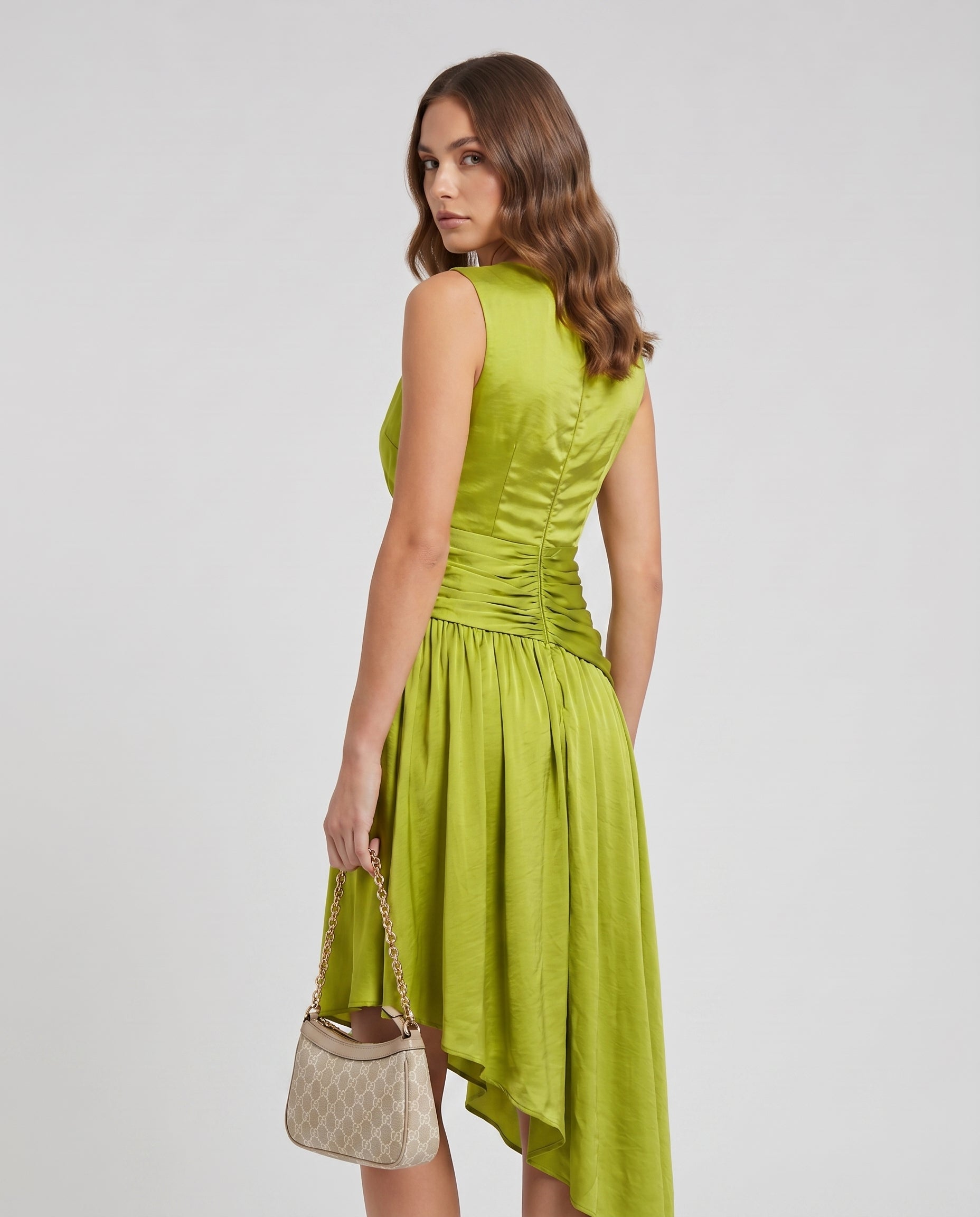 Asymmetric Drape Midi Dress