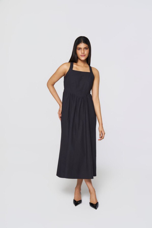 Metropolitan Square-Neck Cotton Midi Dress