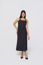 Metropolitan Square-Neck Cotton Midi Dress