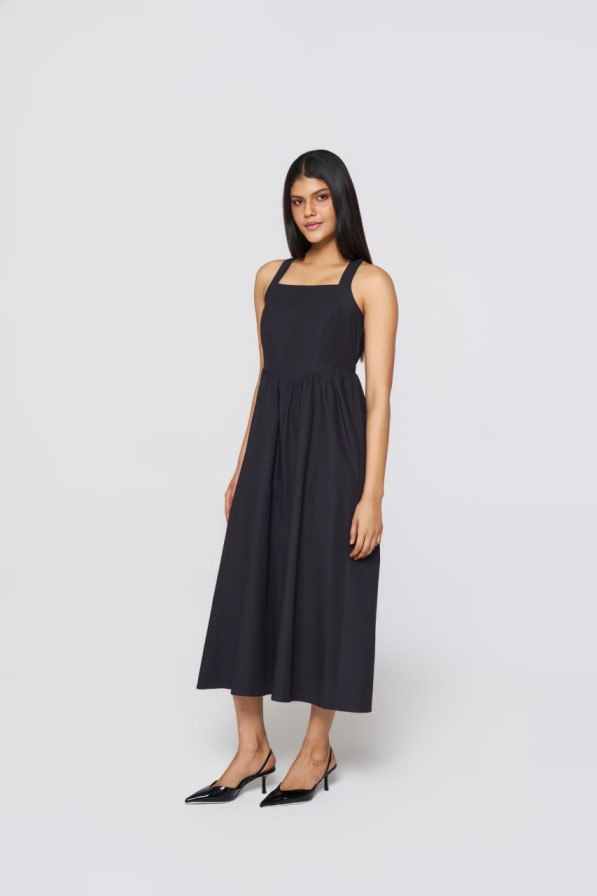 Metropolitan Square-Neck Cotton Midi Dress