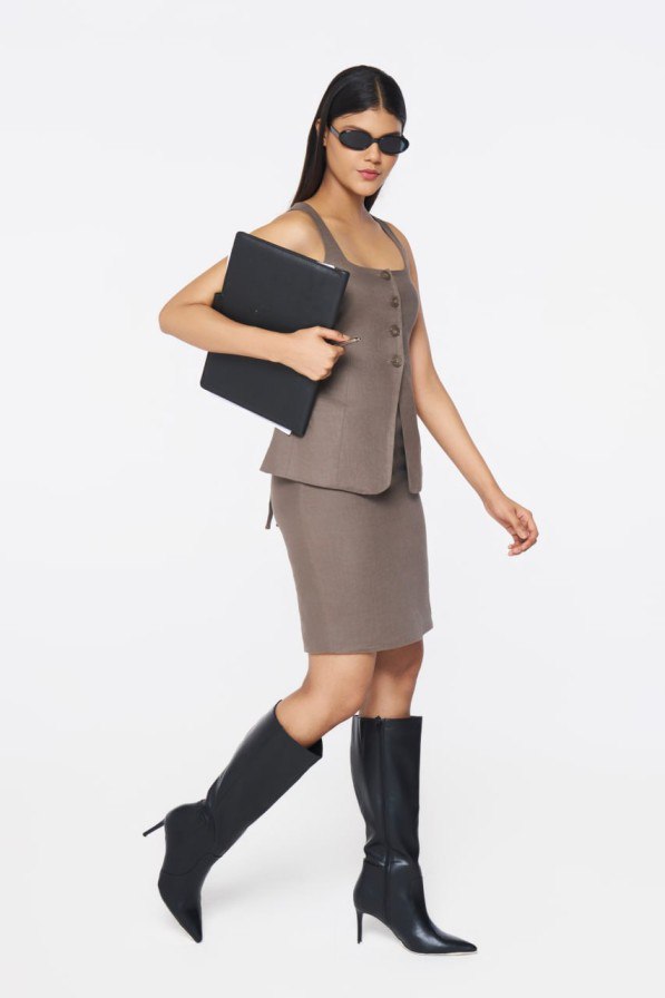 Metropolitan Taupe Vest & Skirt Set