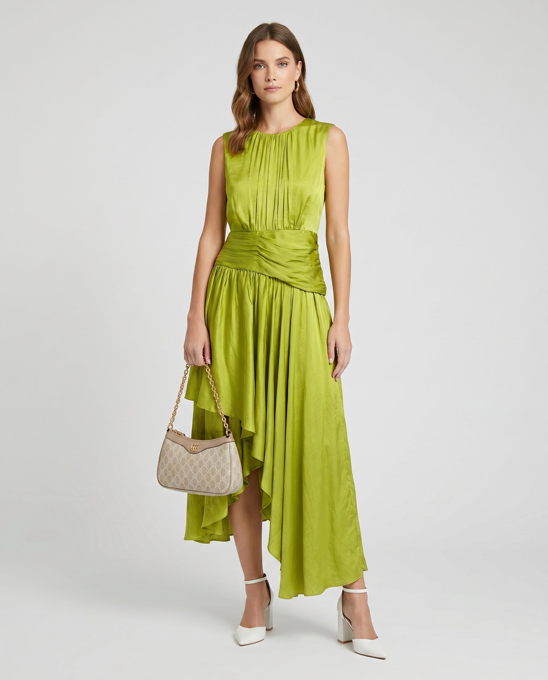 Asymmetric Drape Midi Dress
