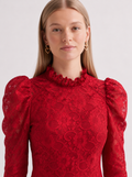 Scarlet Ruffle-Neck Lace Dress